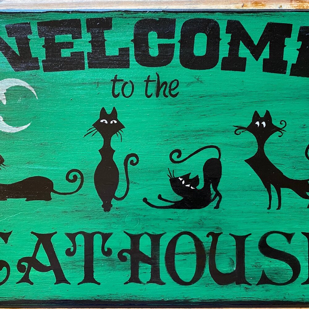 Primitive Witch sign Welcome to the Cathouse witches cats Halloween witchcraft